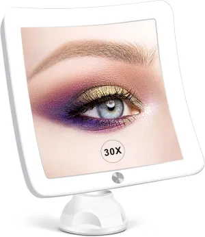 Fabuday 30X Lighted Magnifying Mirror with Lights - Makeup Mirrors with Suction Cups and Magnification for Bathrooom, Dual Power Supply, Adjustable Lighting, Light Up Magnified Mirror Square