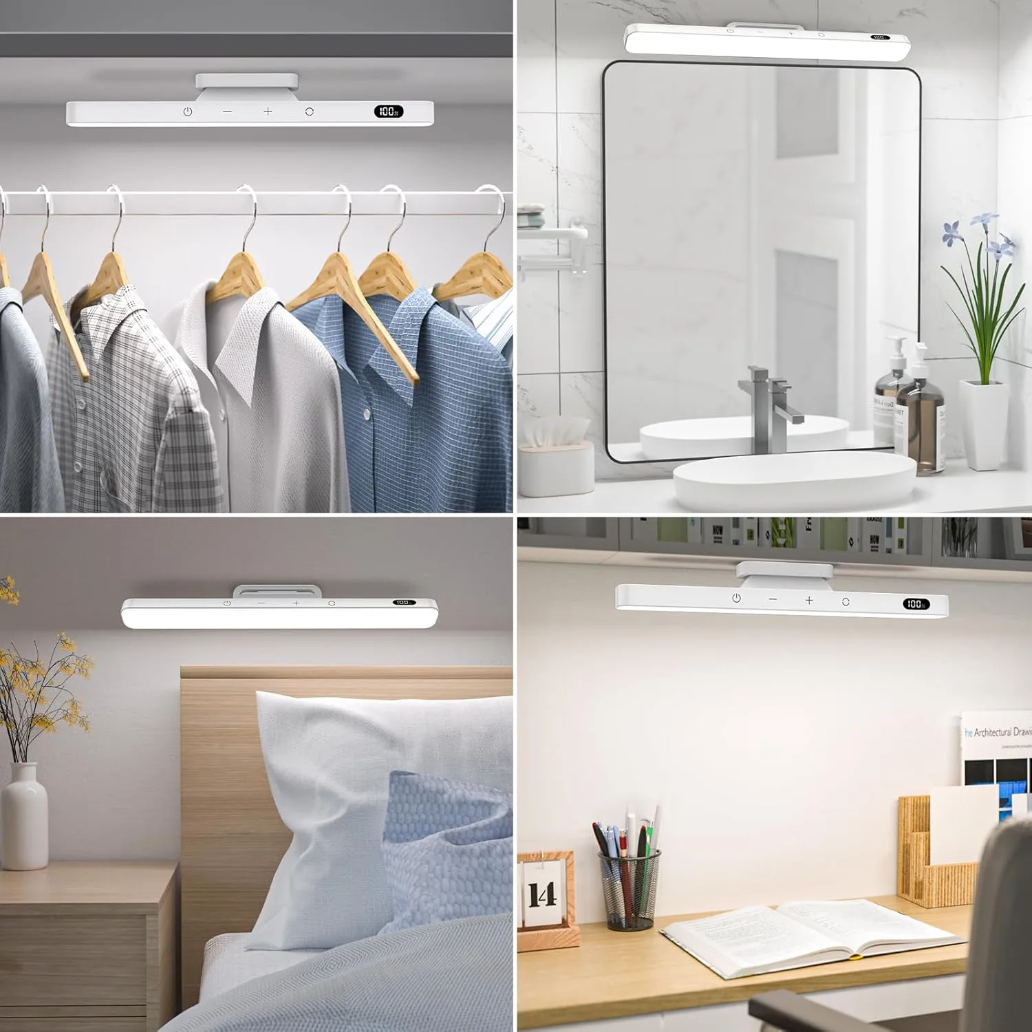 Ferswe 5W Rechargeable Light Bar,Touch Light Adjustable 3 Colors,120 LED Mirror Lights,Magnetic Lights for Cabinets,Makeup Light Battery,Stick On Lights for Closet,Kitchen,Bedroom,Bathroom,Wall