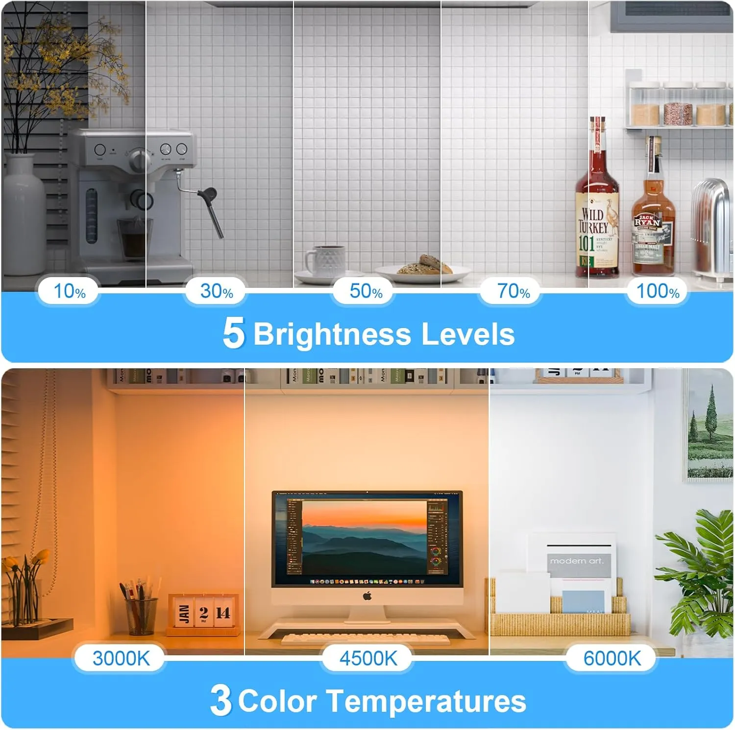 Ferswe 5W Rechargeable Light Bar,Touch Light Adjustable 3 Colors,120 LED Mirror Lights,Magnetic Lights for Cabinets,Makeup Light Battery,Stick On Lights for Closet,Kitchen,Bedroom,Bathroom,Wall