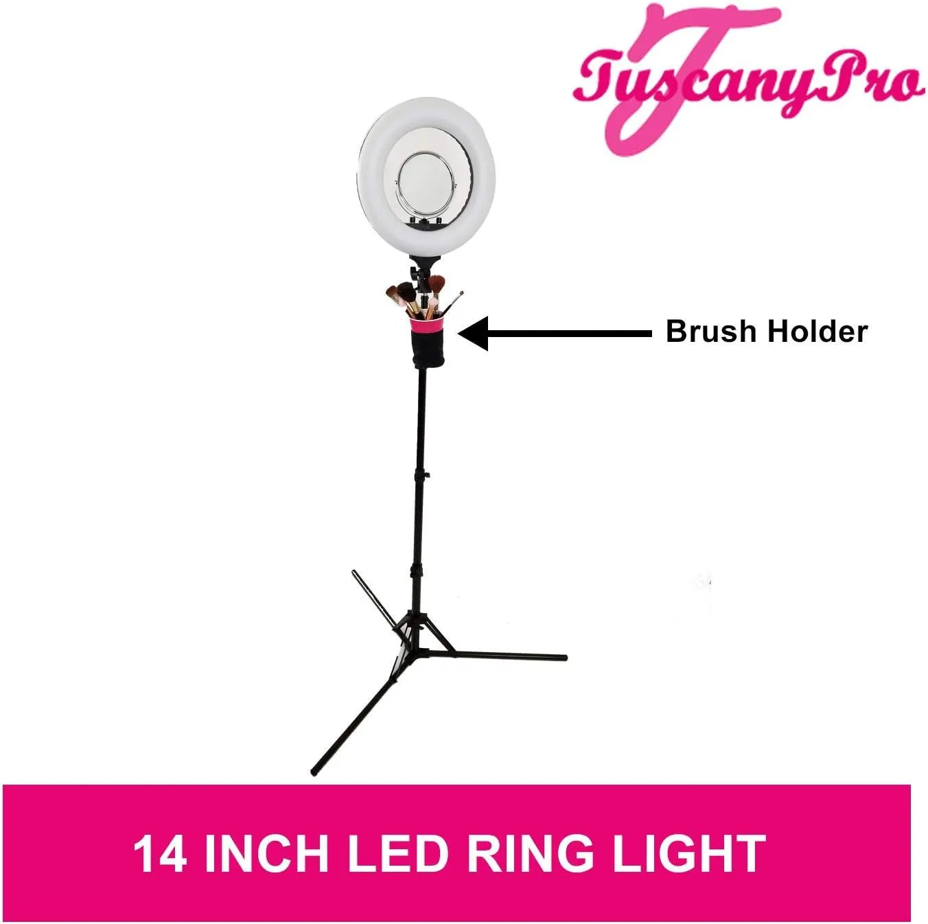 Folding-Compact Makeup Artist Chair (29" SEAT Height) w/ 14″ LED Ring Light - Carry Bag Included - Name/Logo Imprinted - Portable Chair Perfect for Makeup, Hair Stylist