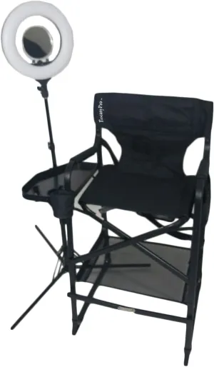 Folding-Compact Makeup Artist Chair (29" SEAT Height) w/ 14″ LED Ring Light - Carry Bag Included - Name/Logo Imprinted - Portable Chair Perfect for Makeup, Hair Stylist