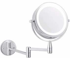 Folding Makeup Mirror 5X Magnifying LED Lighted Vanity Mirror, Portable Illuminated Bathroom Shaving Mirror 360° Swivel for Bathroom and Spa