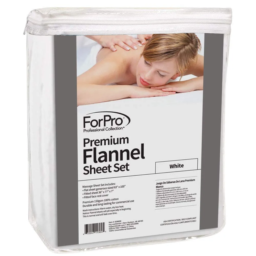 ForPro Premium Flannel 3-Piece Massage Sheet Set, White