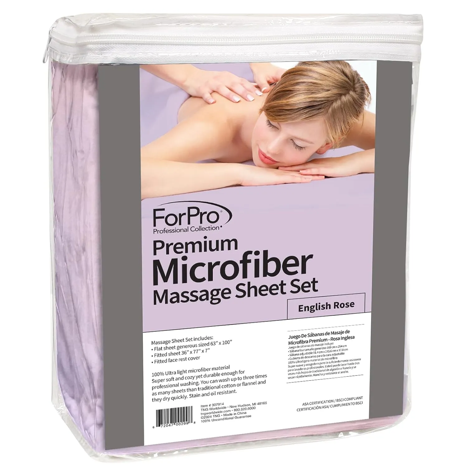 ForPro Premium Microfiber 3-Piece Massage Sheet Set, English Rose, Ultra-Light, Stain and Wrinkle-Resistant, Includes Flat and Fitted Sheet and Face Rest Cover