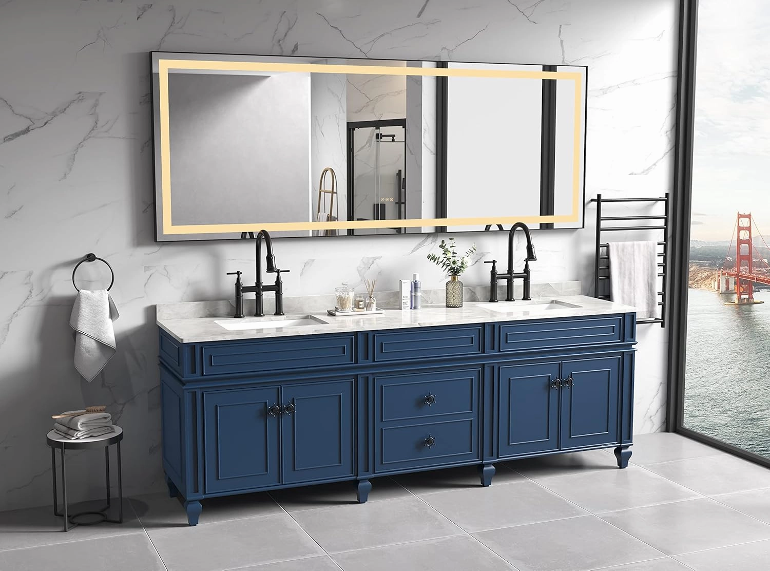 Framed LED Single Bathroom Vanity Mirror, Anti-Fog, Dimmable Light, Rectangular Design, Matte Black