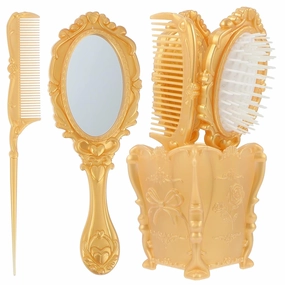 FRCOLOR 5pcs Vintage Hair Brush and Comb Set with Storage Holder Detangling Brush for All Hair Types Painless Bristles for Scalp Massage for Home and Salon Use