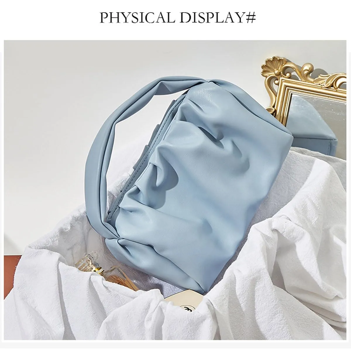 Fresh, Sweet, Solid Color Women's Handbag Trend Versatile Handbag Makeup Bag Japanese Simple Cloud Bag Cosmetic Bag (Blue)