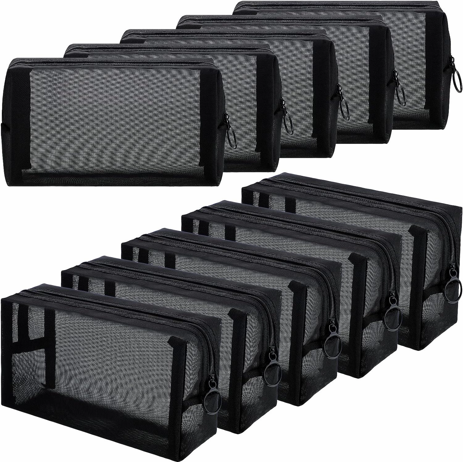 Frienda 10 Pieces Mesh Makeup Bag Portable Mesh Cosmetic Bag Black Zipper Pouch Breathable Travel Toiletry Bag for Home Offices Travel Accessories Organizer