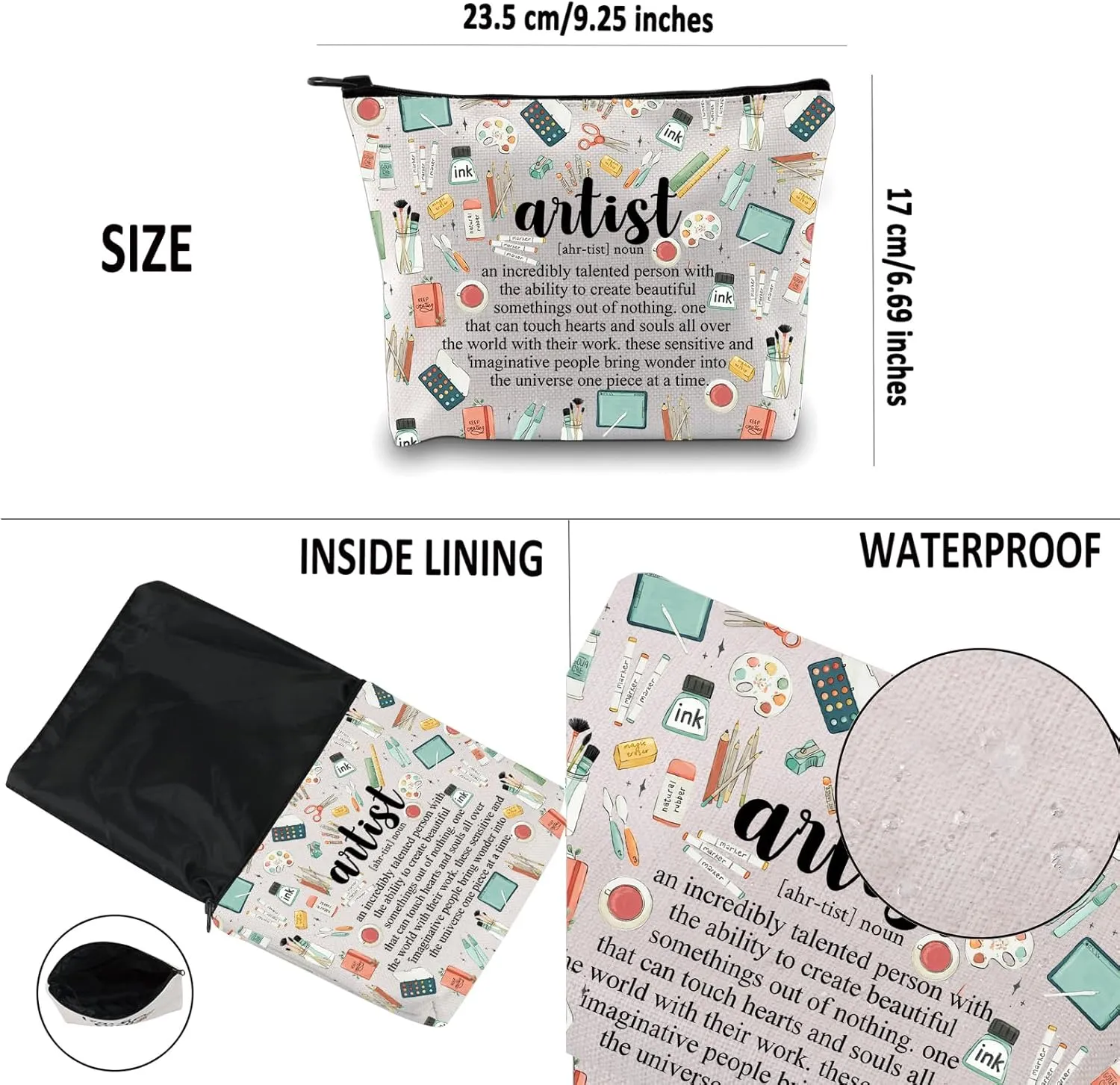 G2TUP Artist Definition Makeup Bag - Art Teacher & Lovers Gift - Cosmetic Bag for Painters