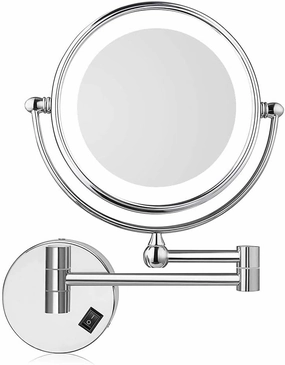 GALSOR 8 Inches Wall Mount Makeup Mirror with 3X Magnification, LED Lighted Double Sided 360 Degree Swivel Vanity Mirror Bathroom Cosmetic Mirror Extension Chrome Finish, Direct Wire