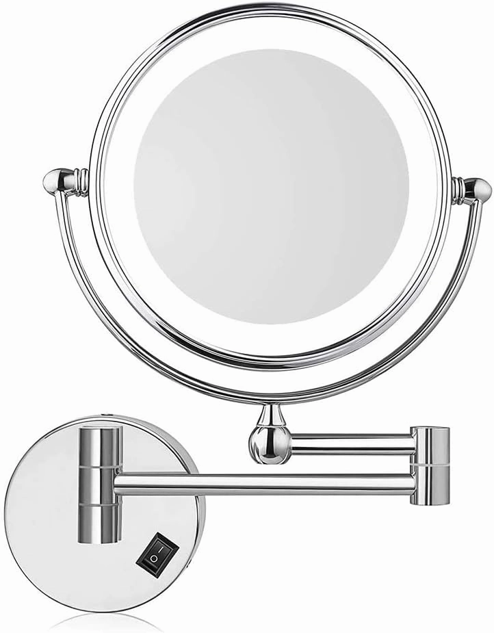 GALSOR 8 Inches Wall Mount Makeup Mirror with 3X Magnification, LED Lighted Double Sided 360 Degree Swivel Vanity Mirror Bathroom Cosmetic Mirror Extension Chrome Finish, Direct Wire