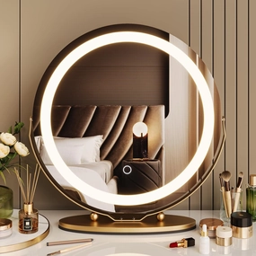 GarveeHome 19 Inch Vanity Mirror with Lights, Round Large LED Vanity Mirror with Smart Touch 3 Colors Dimmable, Touch Lighting, 360° Rotation for Dressing Room & Bedroom Tabletop, Easy Assembly(Gold)