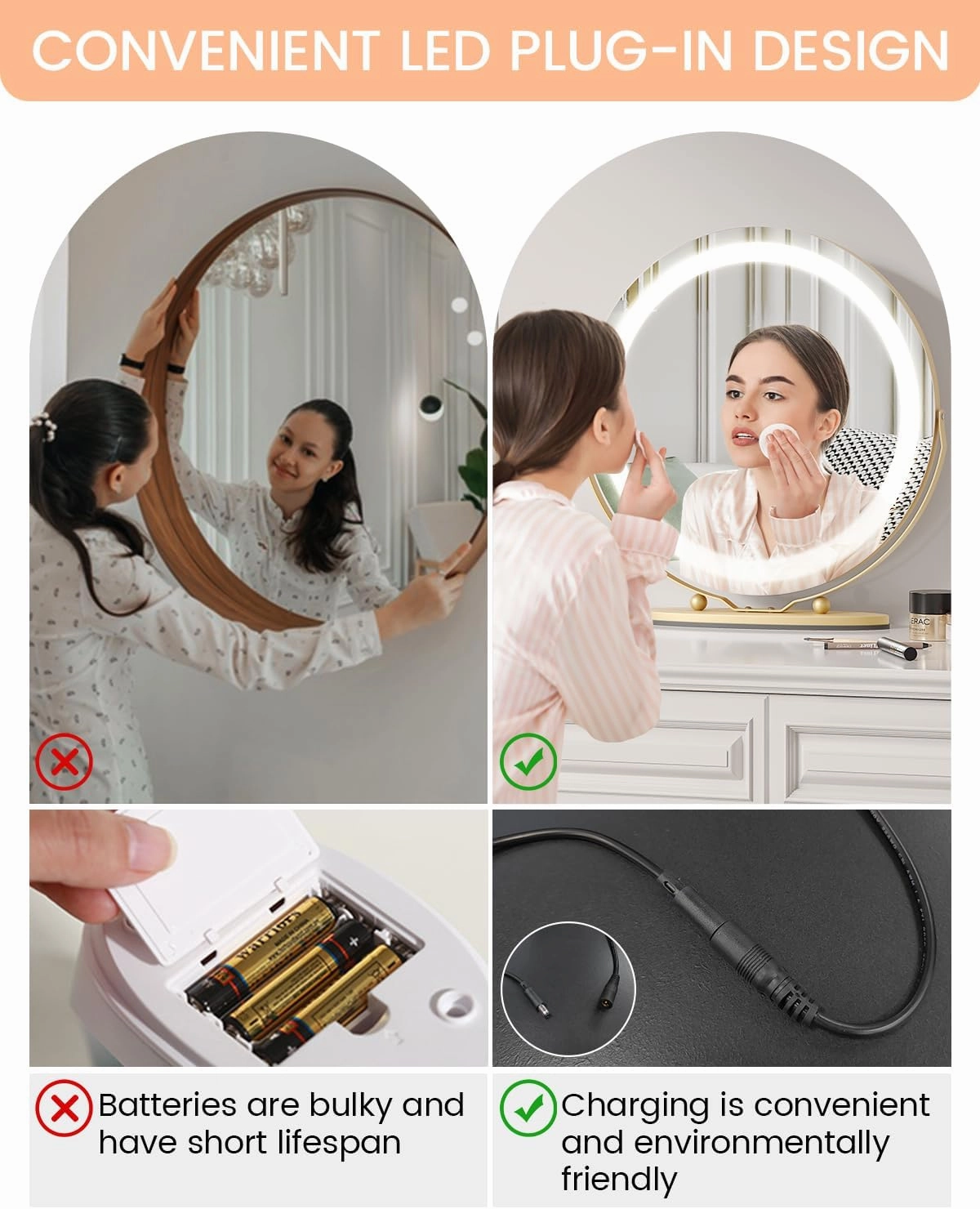 GarveeHome 19 Inch Vanity Mirror with Lights, Round Large LED Vanity Mirror with Smart Touch 3 Colors Dimmable, Touch Lighting, 360° Rotation for Dressing Room & Bedroom Tabletop, Easy Assembly(Gold)