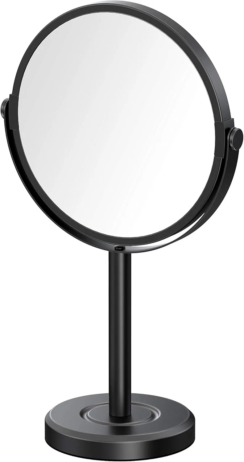 Gatco 1386MX Latitude II Makeup Mirror, Matte Black | Counter Top Makeup Mirror, 3X Magnification, Rotates 360 Degrees