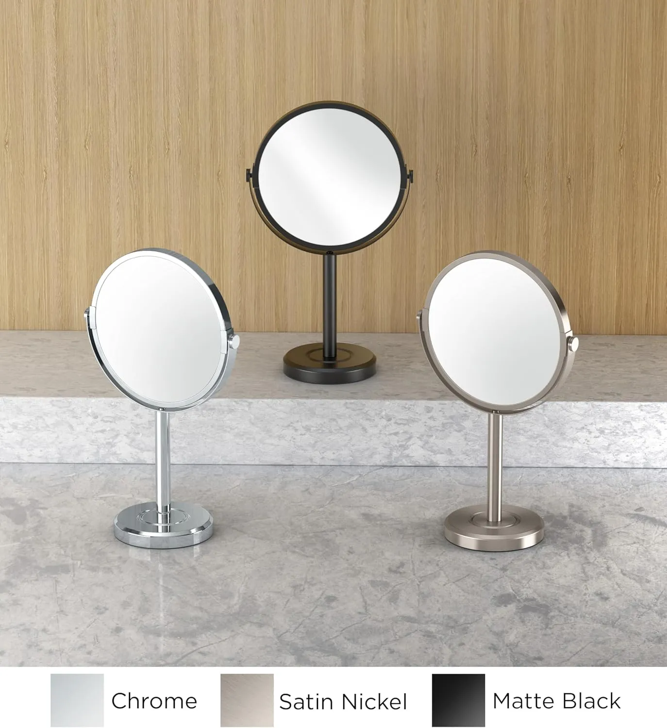 Gatco 1386MX Latitude II Makeup Mirror, Matte Black | Counter Top Makeup Mirror, 3X Magnification, Rotates 360 Degrees