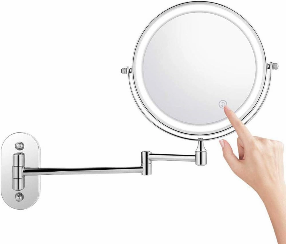 GATSUN Wall Mount Led Lighted Makeup Mirror 5X Magnifying Cosmetic Mirror 360° Swivel Extendable Two Sided Vanity Mirror,Powered by 4 X AAA Batteries 8 inch