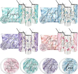 Geiserailie 12 Pcs Christian Gifts for Women 20 oz Marble Tumbler, Makeup Bag, Pocket Mirrors, Inspirational Bible Verse Gift Set for Mother's Day, Church, Sunday School (Pastel Color)