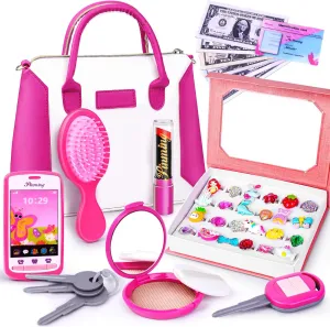 GJZZ Little Girl Play Purse for Kids - Toddler Purse with Ring Box Accessories, Princess Girl Toys for 3 4 5 6 7 8Years Old, Toy Purse Birthday Gifts for Girls Ages 3-5 4-6 6-8 Years Old