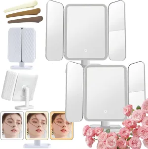 Glisera Makeup Mirror, 2025 New Glisera Smart Mirror, Makeup Mirror with Lights and Magnification, Glisera Smart Mirror Vanity, 3 Color LED Trifold Makeup Mirror 180 ° Rotation (White,2*PCS)