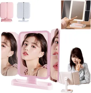 Glisera Smart Mirror, Glisera Smart Makeup Mirror Travel, Trifold Led Makeup Mirror, Makeup Mirror with Lights and Magnification, 180 ° Rotation Lighted Makeup Mirror (Pink)