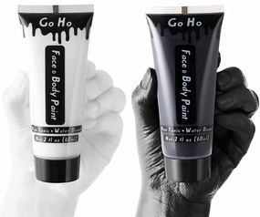 Go Ho Black and White Face Body Paint(4 oz) for Halloween Makeup,Cream Water Based White Black Vampire Skeleton Clown Face Painting for Adults Children SFX Makeup Cosplay Costumes