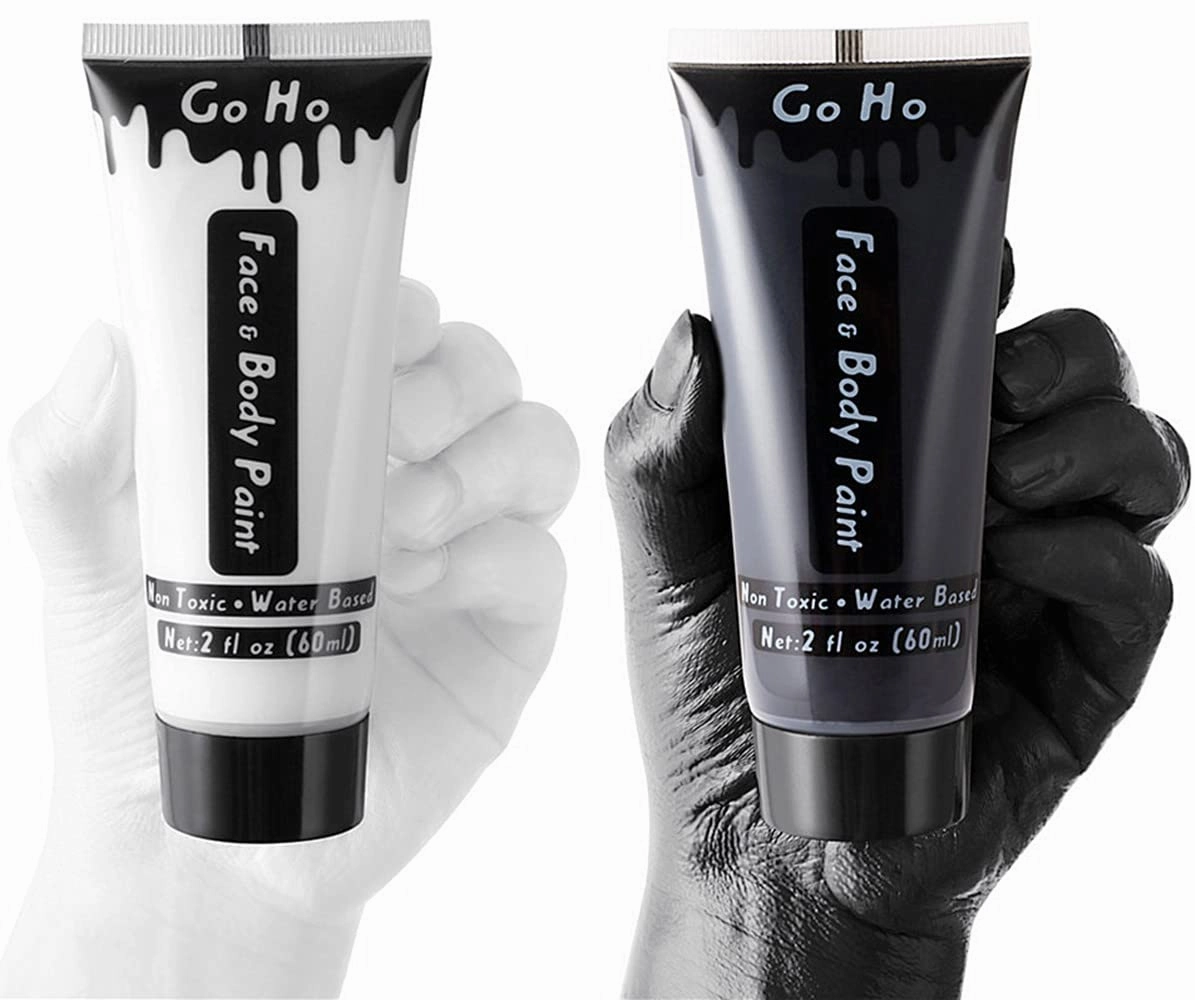 Go Ho Black and White Face Body Paint(4 oz) for Halloween Makeup,Cream Water Based White Black Vampire Skeleton Clown Face Painting for Adults Children SFX Makeup Cosplay Costumes