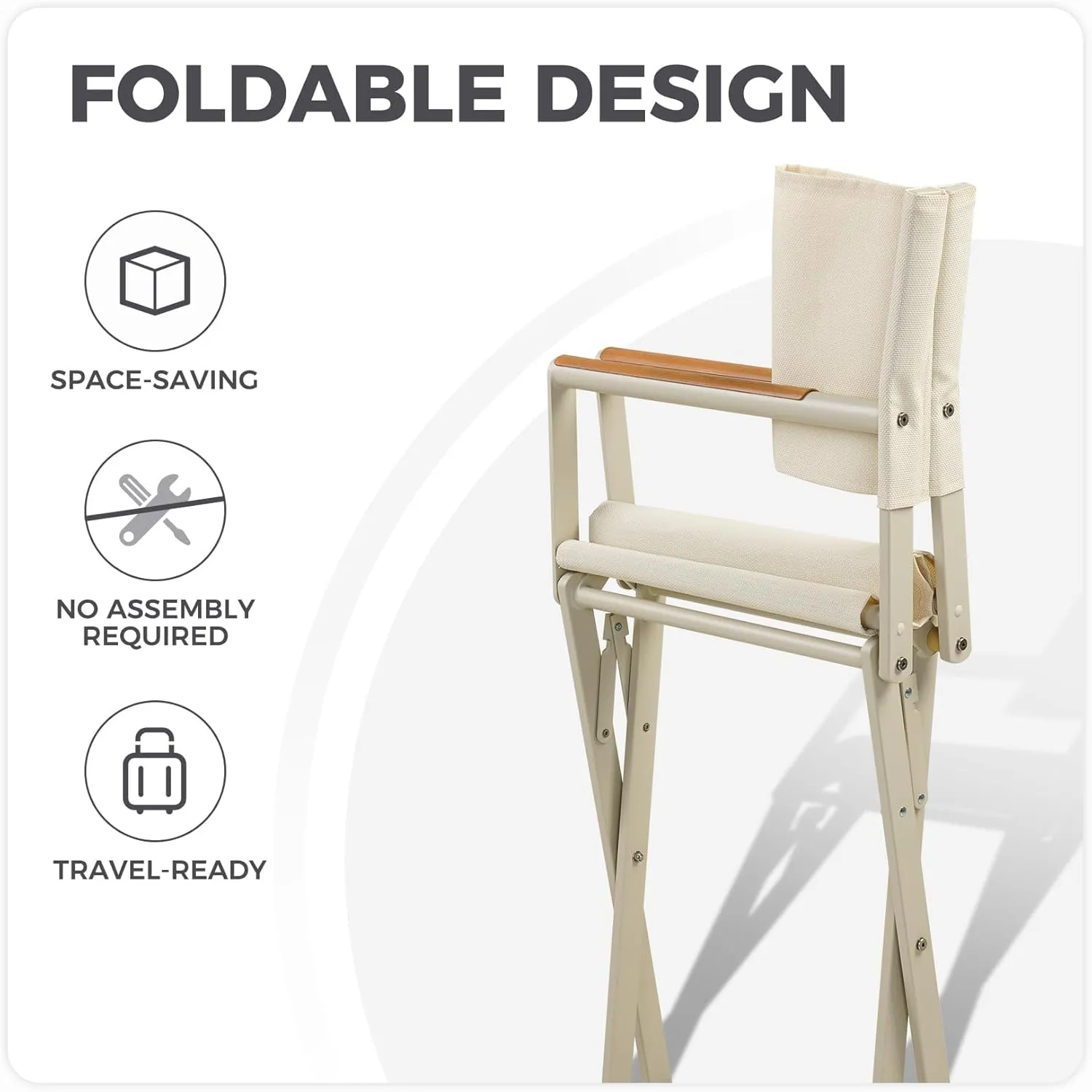 Grand patio Extra-Wide 4-Pack Directors Chairs, Folding Dining Chair Set of 4 with Sling and Woodgrain Armrests, Outdoor, Apricot