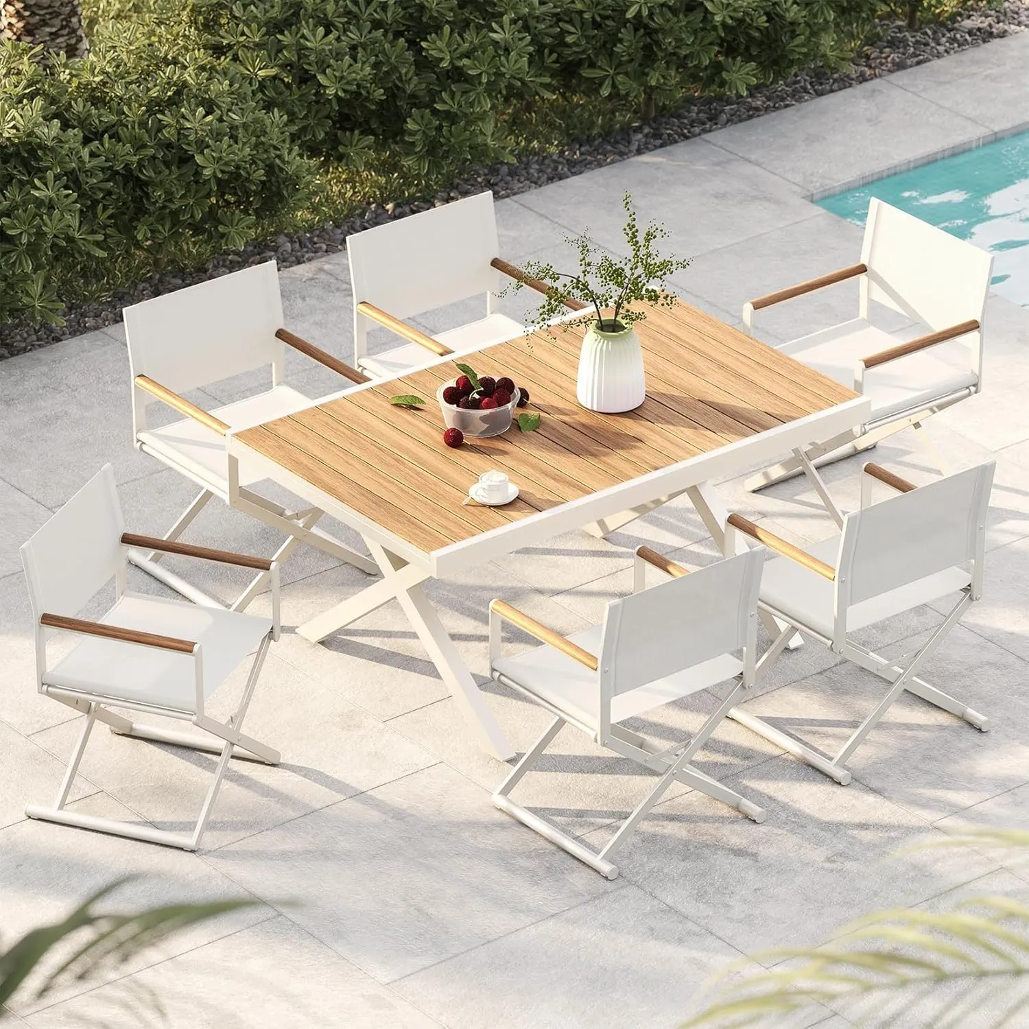 Grand patio Extra-Wide 4-Pack Directors Chairs, Folding Dining Chair Set of 4 with Sling and Woodgrain Armrests, Outdoor, Apricot