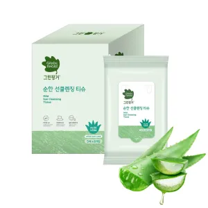 GREEN FINGER Mild Sun Cleansing Tissue 30 Count (6 Packs of 5), Gentle Baby Wipes for Sensitive Skin, Removes Sunscreen Easily, Natural Organic Makeup Remover Wipes with Aloe Vera, Korean Skincare