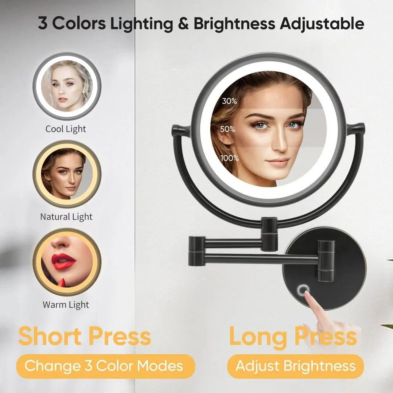 GURUN 8.5 Inch Magnifying Makeup Mirror with 3 Tones LED Lights Double Sided Vanity Mirror for Bathroom with 10X Magnification M1809DO (Oil-Rubbed Bronze/10X)