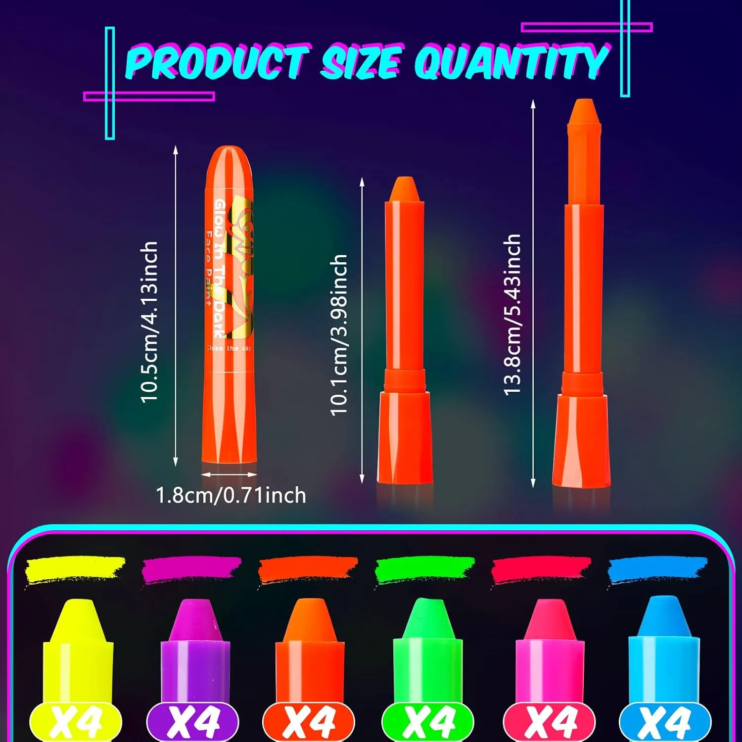 Handepo 24 Pcs Glow in the Black Light Face Paint Crayons Neon Face Body UV Light Paint Kit Fluorescent Halloween Masquerade Makeup for Adult Mardi Gras Parties(Rainbow Color)