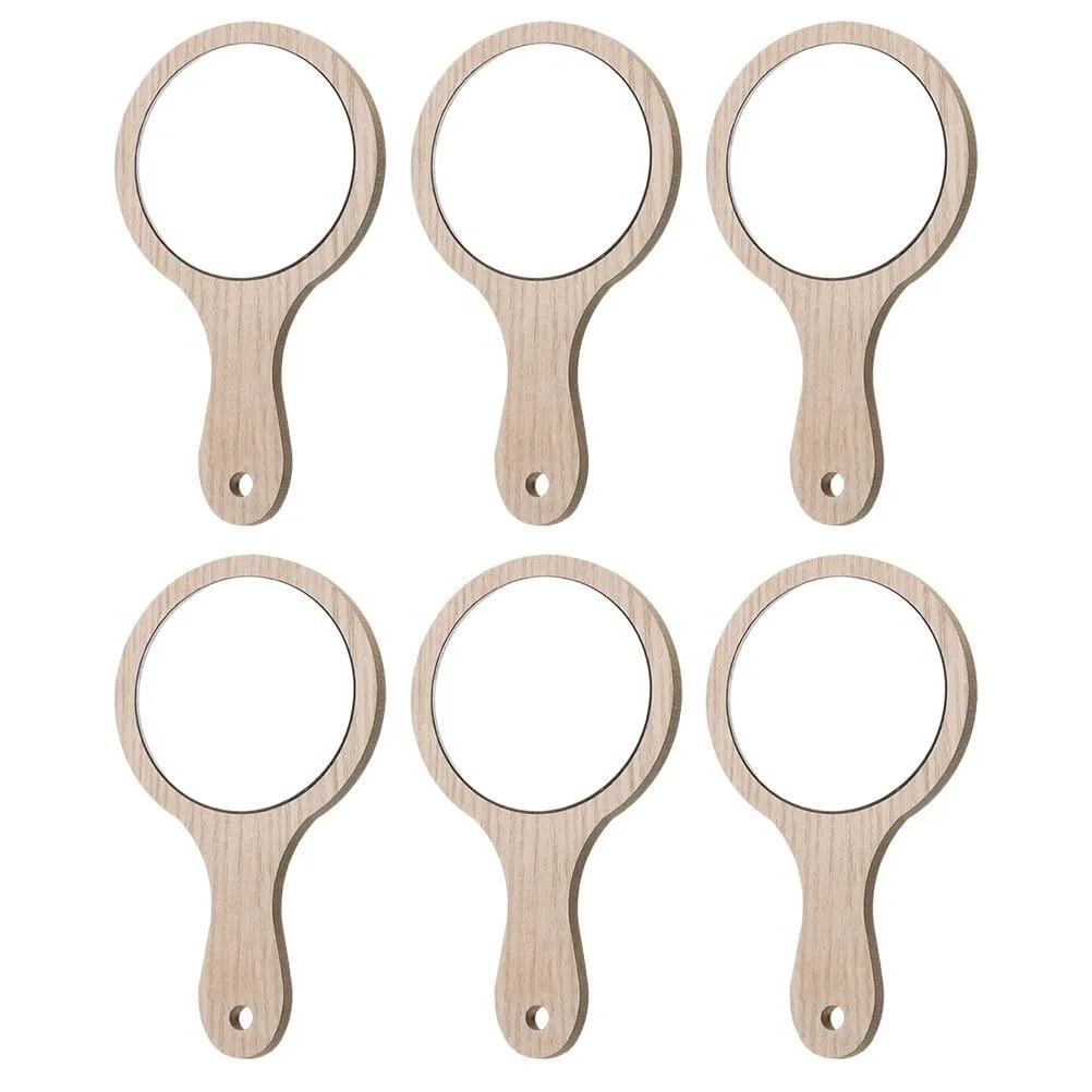 Handheld Mirror, 6Pcs Small Handle Hand Mirror Wooden Frame, Portable Single Side Handheld Vanity Mirror Cute, Travel Hand Mirror with Handle, Personal Makeup Face Mirror for Womens Girls