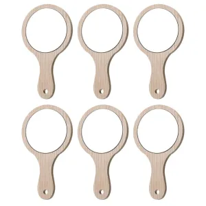 Handheld Mirror, 6Pcs Small Handle Hand Mirror Wooden Frame, Portable Single Side Handheld Vanity Mirror Cute, Travel Hand Mirror with Handle, Personal Makeup Face Mirror for Womens Girls