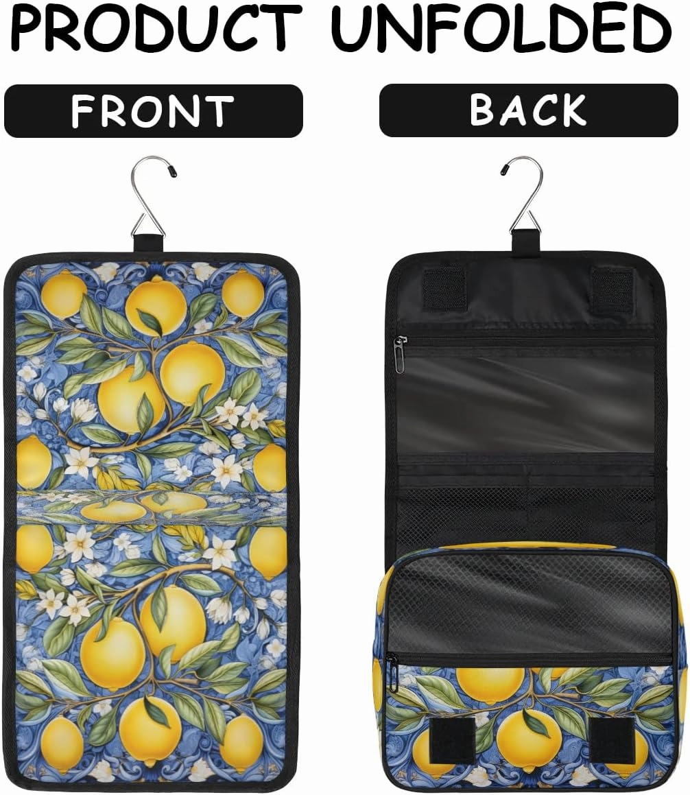 Hanging Travel Toiletry Bag Lemons Toiletry Bags with Hanging Hook Portable Cosmetic Bag Makeup Organizer for Travel Business Trip
