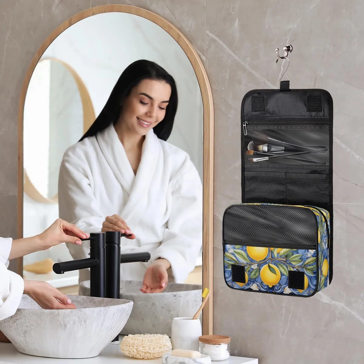 Hanging Travel Toiletry Bag Lemons Toiletry Bags with Hanging Hook Portable Cosmetic Bag Makeup Organizer for Travel Business Trip