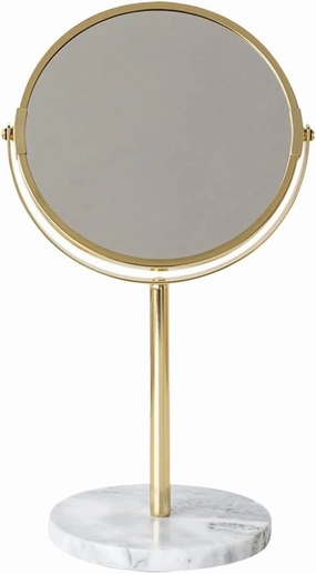 HEALLILY Round Mirror Makeup Mirror Vanity Mirror Marble Base Vintage 360° Rotation Metal Swivel Cosmetic Mirror Round Beauty Mirror Handmade Mirror for Dresser Table Dorm Golden Tabletop Mirror