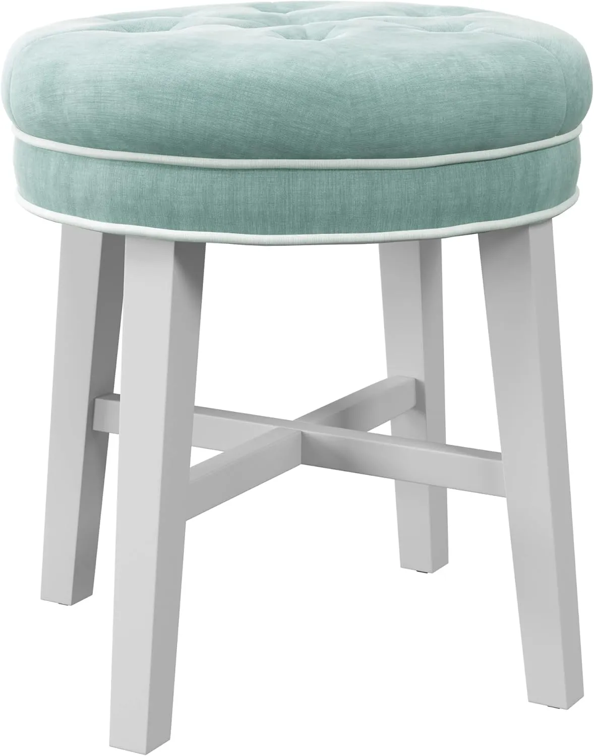 Hillsdale Sophia Round Tufted Wood and Upholstered Backless Vanity Stool for Makeup Room or Bathroom, Spa Blue