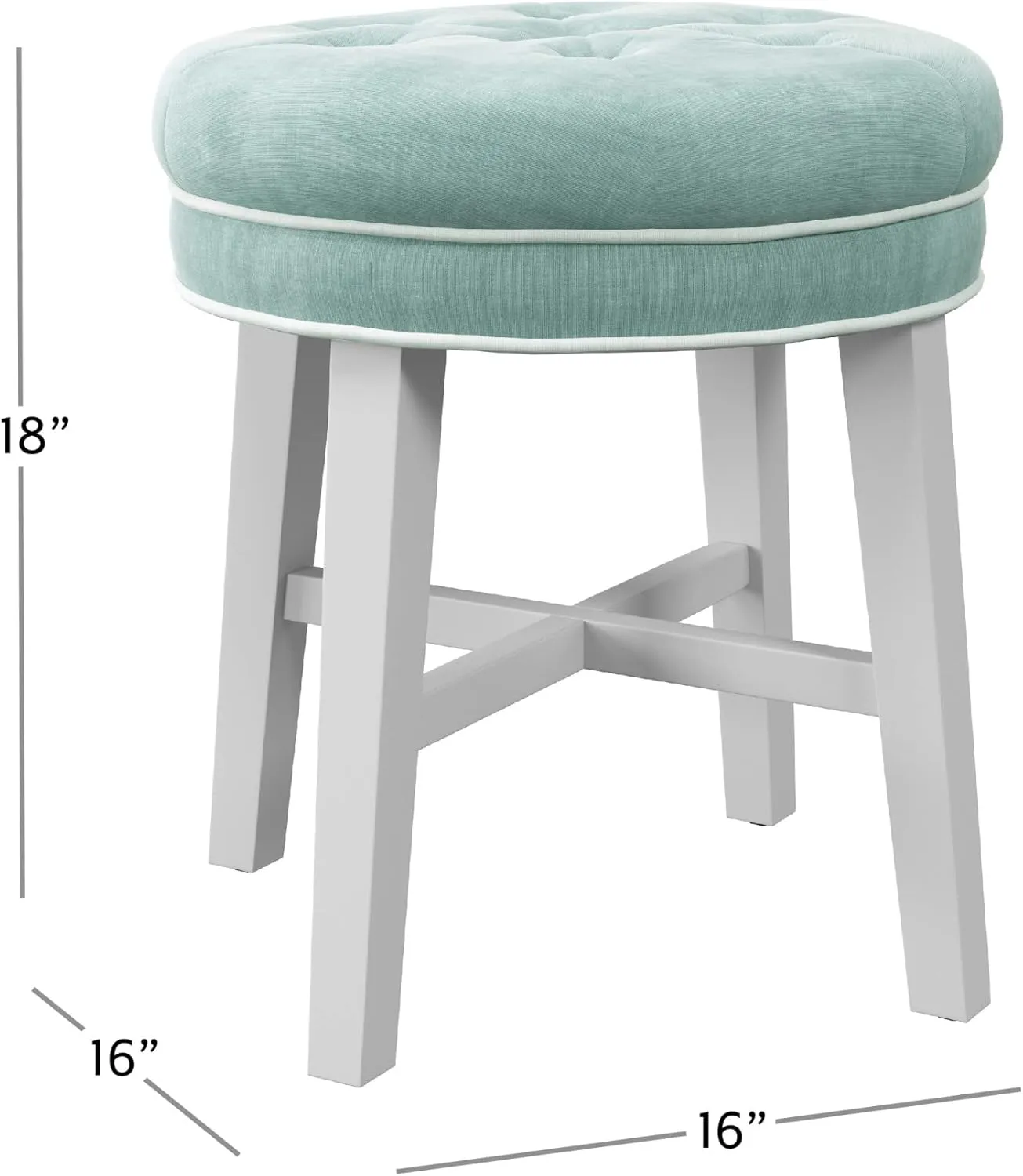 Hillsdale Sophia Round Tufted Wood and Upholstered Backless Vanity Stool for Makeup Room or Bathroom, Spa Blue