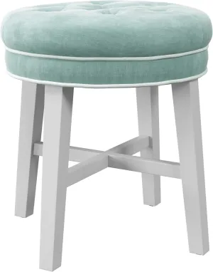 Hillsdale Sophia Round Tufted Wood and Upholstered Backless Vanity Stool for Makeup Room or Bathroom, Spa Blue