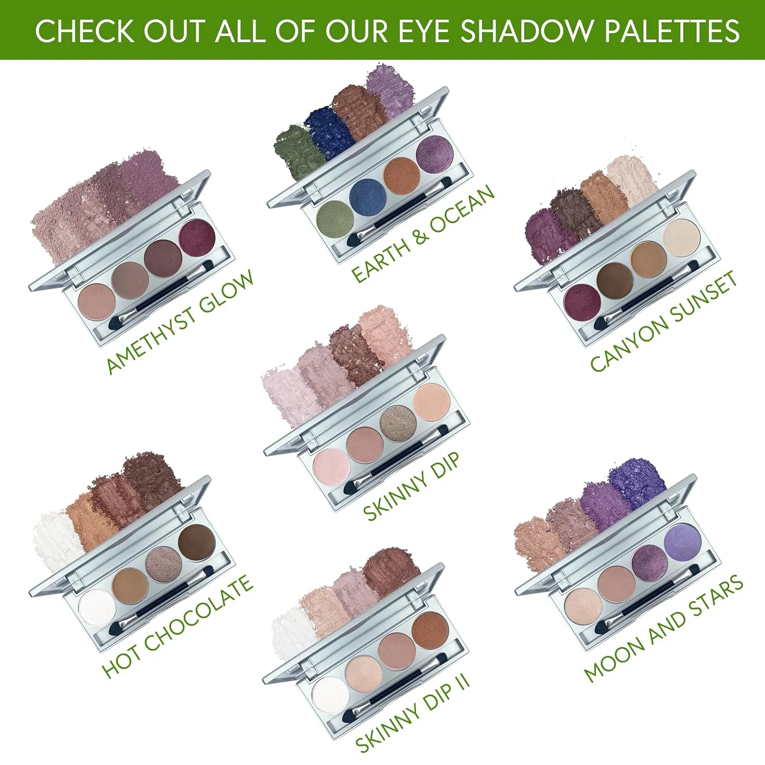 Honeybee Gardens Quad Eye Shadow Compact in Moon & Stars, Pale Pink, Deep Purple Shades, Refillable & Customizable, Vegan, 4 Pack 26mm Pans