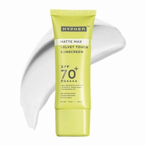 Hyphe-n Matte Max Velvet Touch Sunscreen SPF 70  PA     | Sun Protection | Sun Shield |Sunscreen SPF No White Cast, Non Greasy & Lightweight | For Oily, Combination & All Skin Types-30g