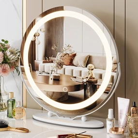 IDEALHOUSE Large 19-inch Vanity Makeup Mirror with Lights, Touch Control 3 Color Lighting Dimmable Makeup Mirror, Impeccable Illumination for Professional Makeup, 360° Rotatable Design