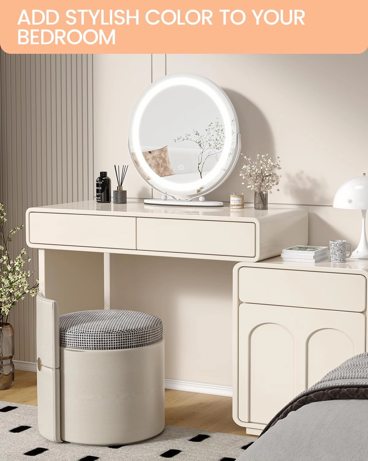 IDEALHOUSE Large 19-inch Vanity Makeup Mirror with Lights, Touch Control 3 Color Lighting Dimmable Makeup Mirror, Impeccable Illumination for Professional Makeup, 360° Rotatable Design