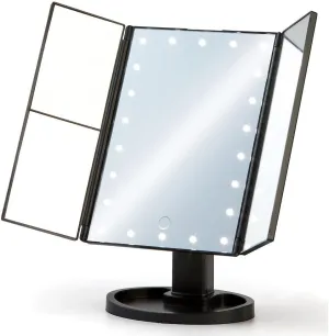 IdeaWorks Tri-Fold LED Makeup Mirror w/Magnification Side Panels - Black (JB8332)