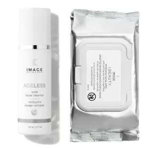 IMAGE Skincare Double Cleanse Power Duo, 30ct I BEAUTY Refreshing Facial Cleansing Wipes with AGELESS Total Facial Cleanser Smoothing Face Wash