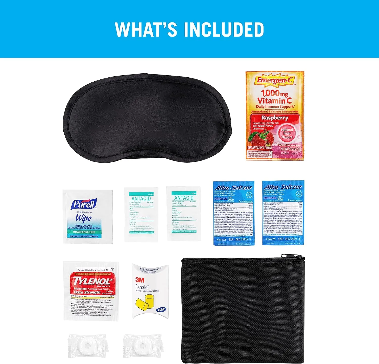 In Flight Mind Pre-Filled Hangover Recovery Supplies | 12 Pcs Bulk Hangover Kits for Bachelorette Party Favors, Survival Kit with Nylon Bag