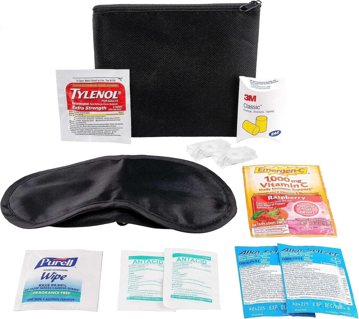 In Flight Mind Pre-Filled Hangover Recovery Supplies | 12 Pcs Bulk Hangover Kits for Bachelorette Party Favors, Survival Kit with Nylon Bag