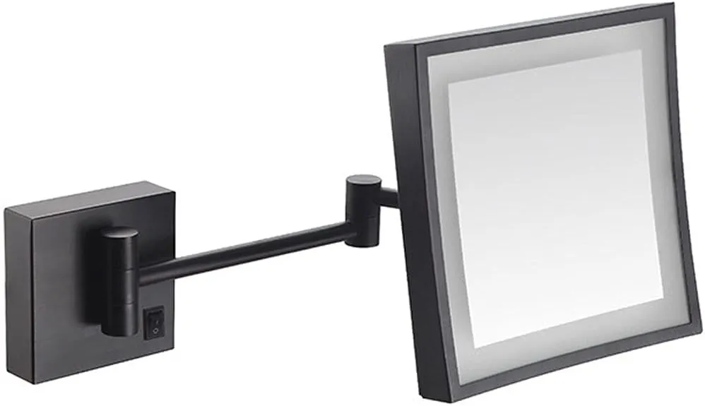 inBEKEA Wall Mounted Mirrors Makeup Shaving Mirror LED Lighted Bathroom Mirror for Hotel Vanity with Adjustable Extendable Square 8 Inch 3X Magnification Cosmetic Mirror Powered by Plug in