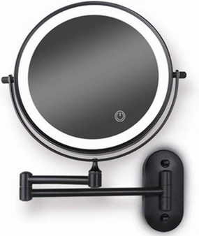 inBEKEA 8" LED Wall Mounted Makeup Mirror 3 Color Mode USB Charge Touch Screen Adjustable Light Matte Black Double Sided 1X/7X Magnifying Cosmetic Vanity Mirror Swivel Extendable 1X/7X