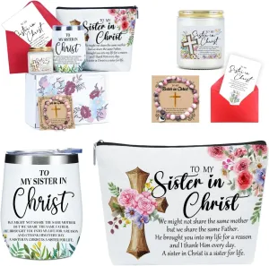 Inspirational Christian Gifts for Women,Friend Bestie Sisters in Law, Sister Birthday Gifts, Sisters Gift from Sister,Graduation Christmas Bulk(12oz Wine Tumbler Makeup Bag Candle Bracelet Card)